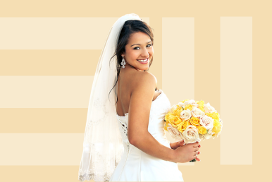 UK bride holding bouquet preparing to get married abroad with certificate of no impediment